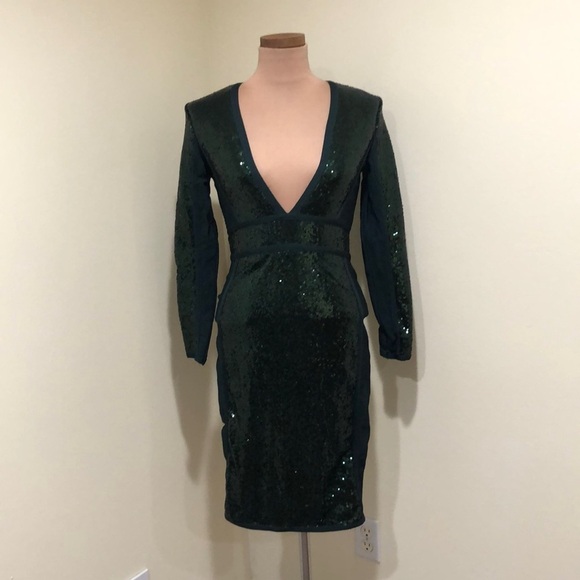 Herve Leger Sequin Bandage Dress Size Small Emerald Green - Picture 2 of 10
